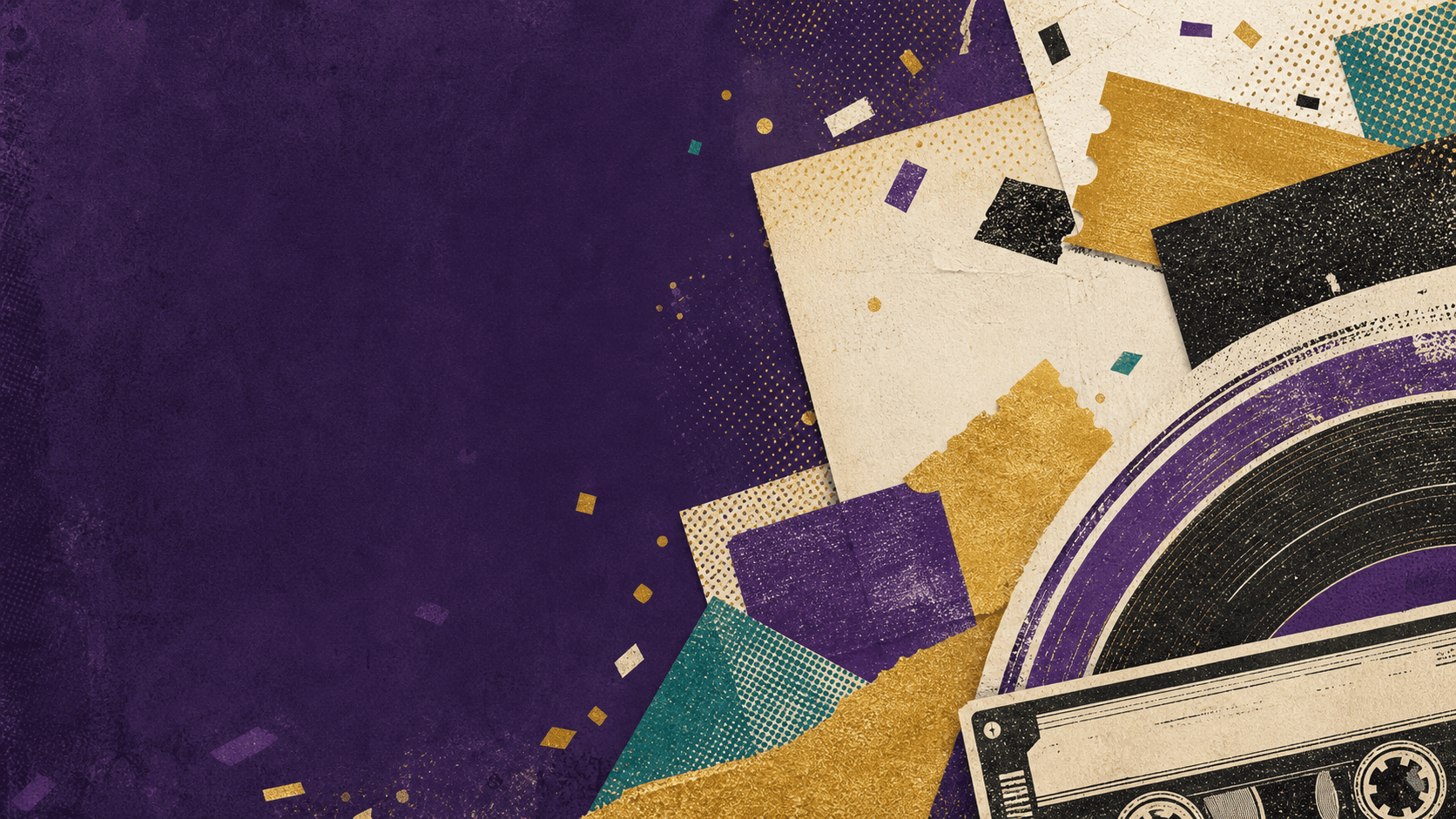 Purple and gold abstract print collage for Clarksville High Class of 1996
